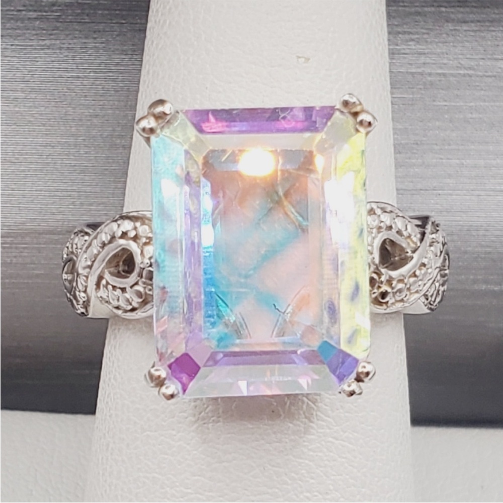 925 Sterling Silver Ring Mercury Mystic Ring Topaz Ring Emerald Cut Ring